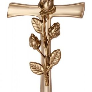 Krížik tvarovaný plochý s ružou – Zlato