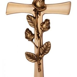 Krížik tvarovaný plochý s ružou – Bronz